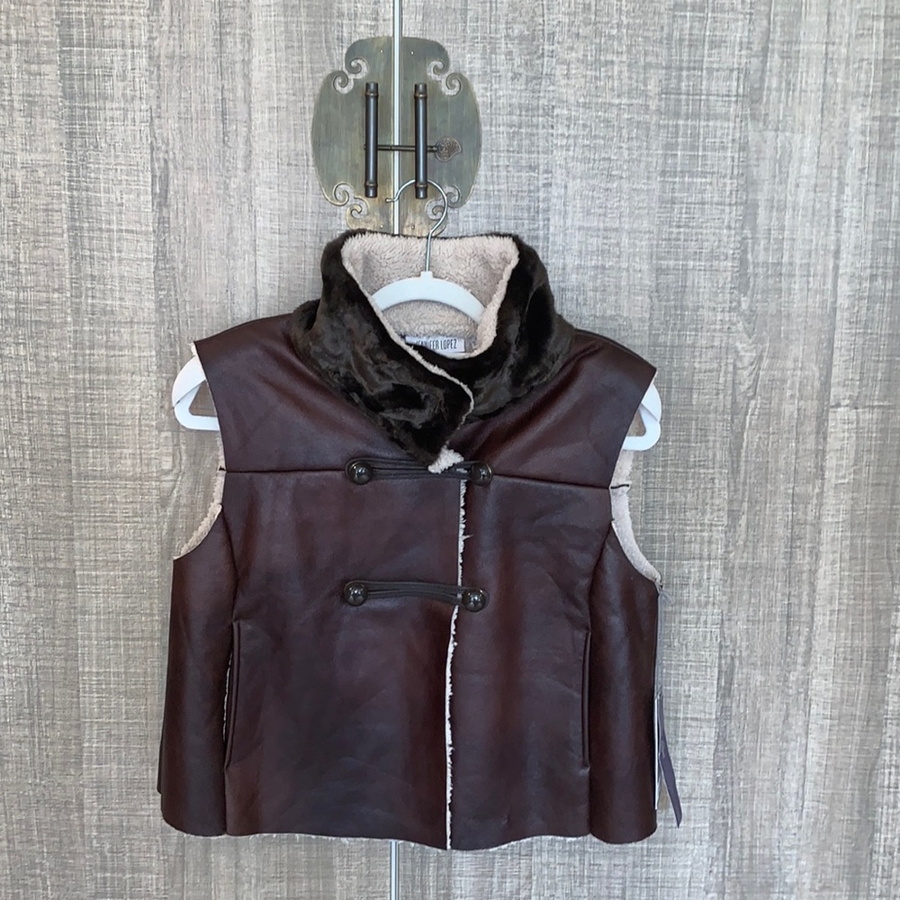 Jennifer Lopez Vest Faux Leather Sherpa Lined Button Front
